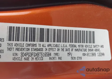2011 Dodge Journey Crew from USA, damaged, VIN 3D4PG3FGXBT516584